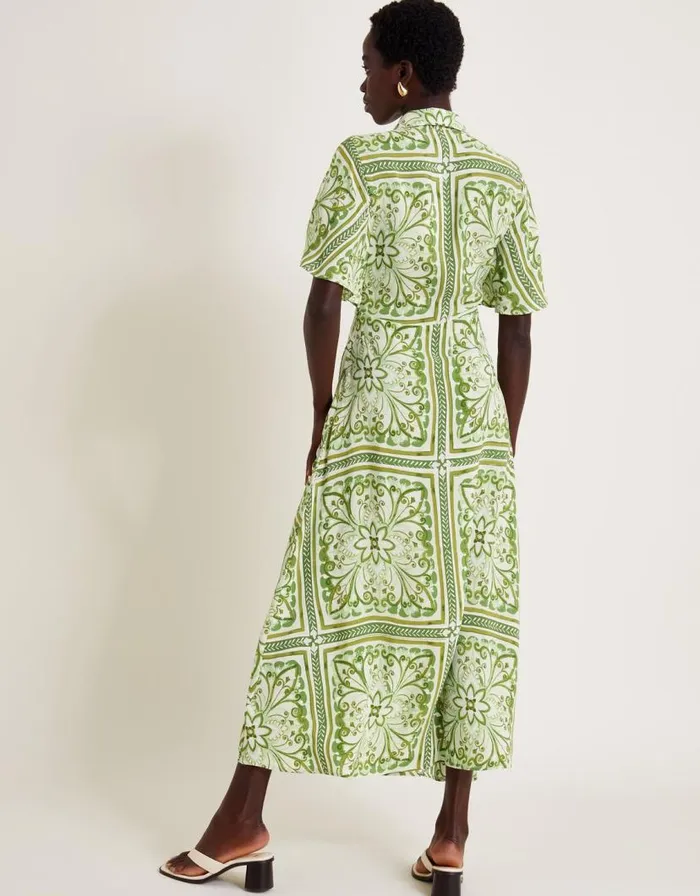 Monsoon Emilia Print Midi Shirt Dress Green Women Midi Dresses Monsoon Emilia Print Midi Shirt Dress Green Women Midi Dresses