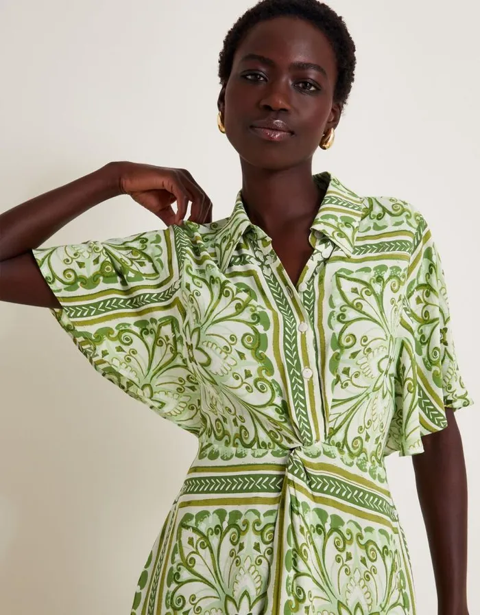 Monsoon Emilia Print Midi Shirt Dress Green Women Midi Dresses Monsoon Emilia Print Midi Shirt Dress Green Women Midi Dresses