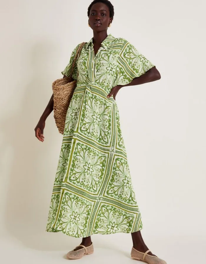 Monsoon Emilia Print Midi Shirt Dress Green Women Midi Dresses Monsoon Emilia Print Midi Shirt Dress Green Women Midi Dresses
