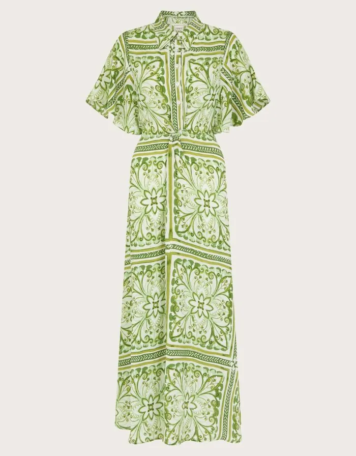 Monsoon Emilia Print Midi Shirt Dress Green Women Midi Dresses Monsoon Emilia Print Midi Shirt Dress Green Women Midi Dresses