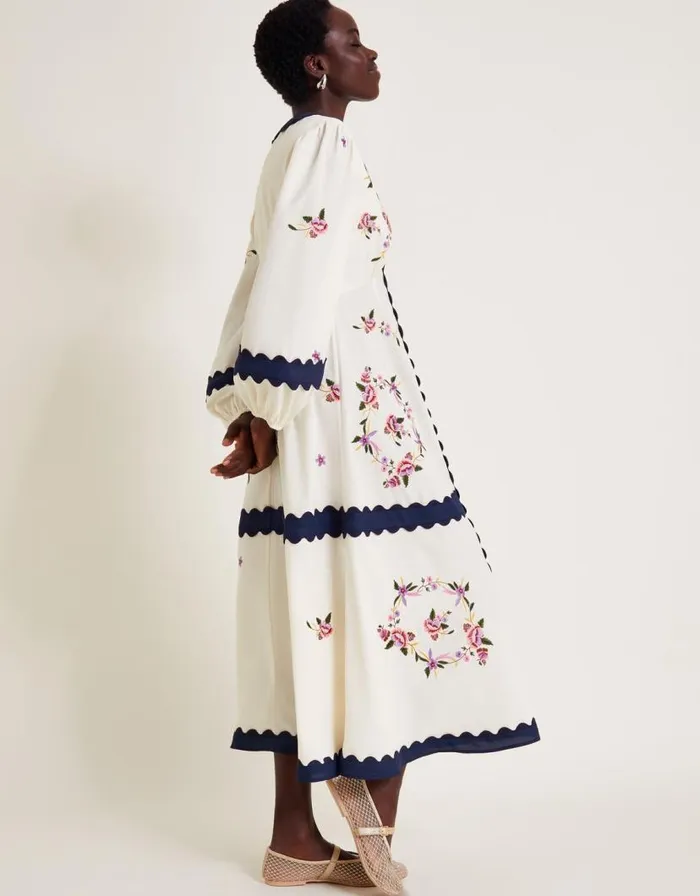 Monsoon Emma Embroidered Dress Ivory Women Occasionwear Monsoon Emma Embroidered Dress Ivory Women Occasionwear