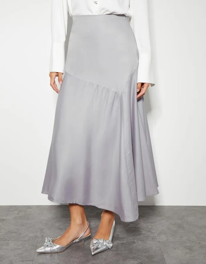 Monsoon Fran Flared Satin Skirt Silver Women Skirts Monsoon Fran Flared Satin Skirt Silver Women Skirts