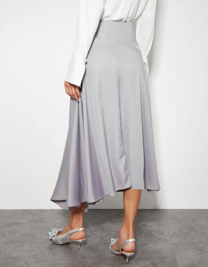 Monsoon Fran Flared Satin Skirt Silver Women Skirts Monsoon Fran Flared Satin Skirt Silver Women Skirts