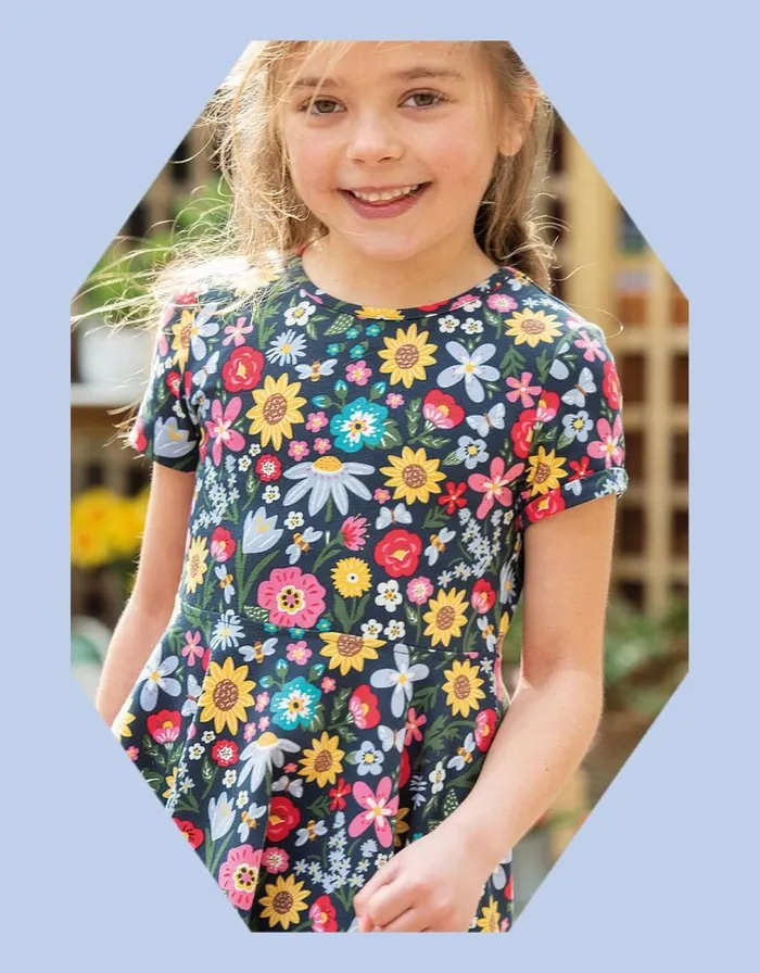 Monsoon Frugi Spring Skater Dress Blue Children Dresses