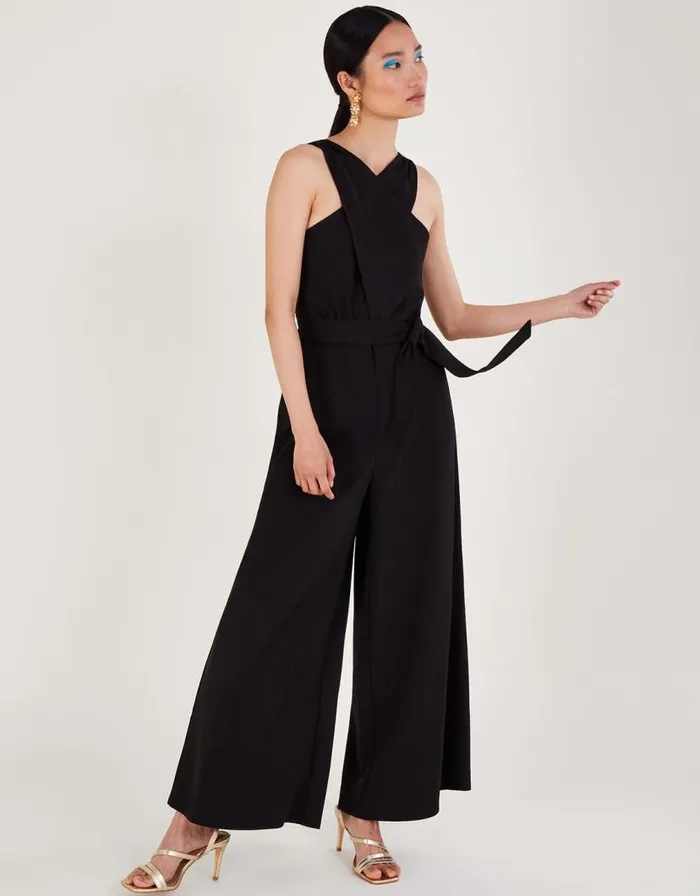 Monsoon Jersey Smart Crossover Jumpsuit Black Women Casualwear Monsoon Jersey Smart Crossover Jumpsuit Black Women Casualwear