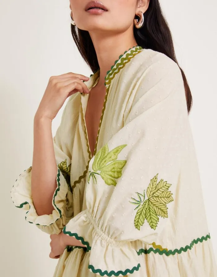 Monsoon Lila Leaf Embroidered Dress Ivory Women Casualwear Monsoon Lila Leaf Embroidered Dress Ivory Women Casualwear