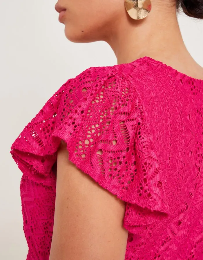 Monsoon Lo Lace Jersey Ruffle Dress Pink Women Midi Dresses Monsoon Lo Lace Jersey Ruffle Dress Pink Women Midi Dresses