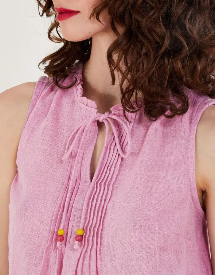 Monsoon Long Line Tank Top In Linen Blend Pink Women Tops and Blouses Monsoon Long Line Tank Top In Linen Blend Pink Women Tops and Blouses