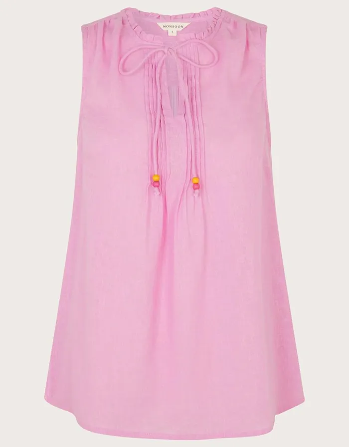Monsoon Long Line Tank Top In Linen Blend Pink Women Tops and Blouses Monsoon Long Line Tank Top In Linen Blend Pink Women Tops and Blouses