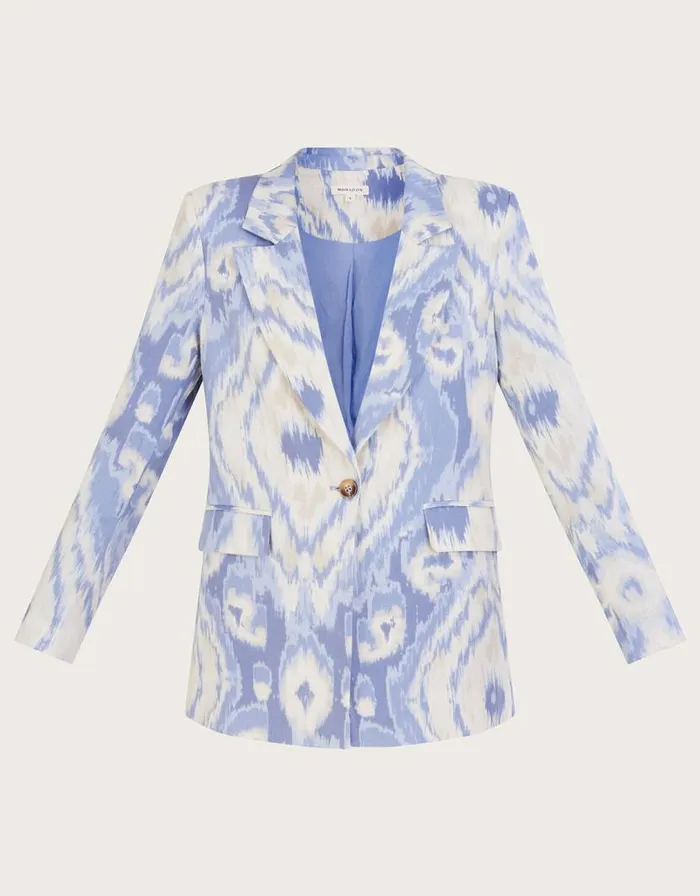 Monsoon Peggy Blazer In Linen Blend Blue Women Linen Monsoon Peggy Blazer In Linen Blend Blue Women Linen