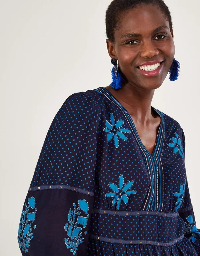Monsoon Petal Embellished Print Maxi Dress Blue Women Casualwear Monsoon Petal Embellished Print Maxi Dress Blue Women Casualwear