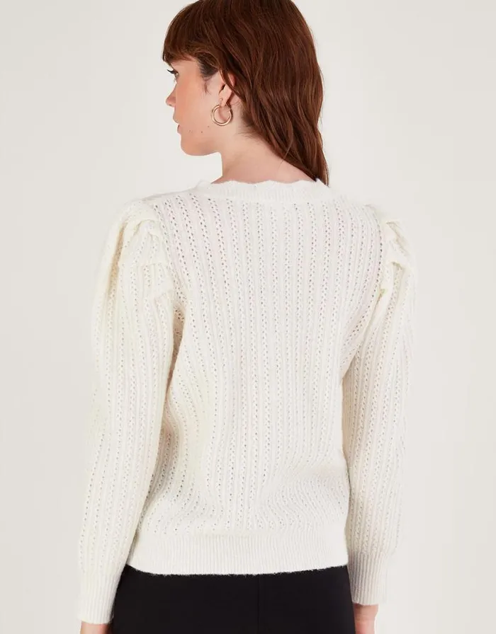 Monsoon Puff Sleeve Cardigan Ivory Women Knitwear Monsoon Puff Sleeve Cardigan Ivory Women Knitwear