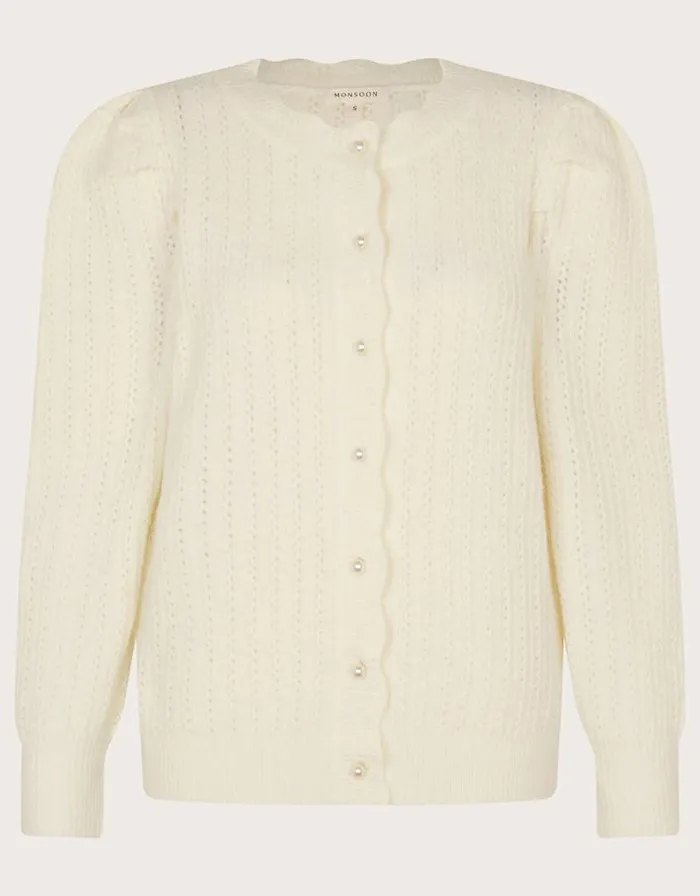 Monsoon Puff Sleeve Cardigan Ivory Women Knitwear Monsoon Puff Sleeve Cardigan Ivory Women Knitwear