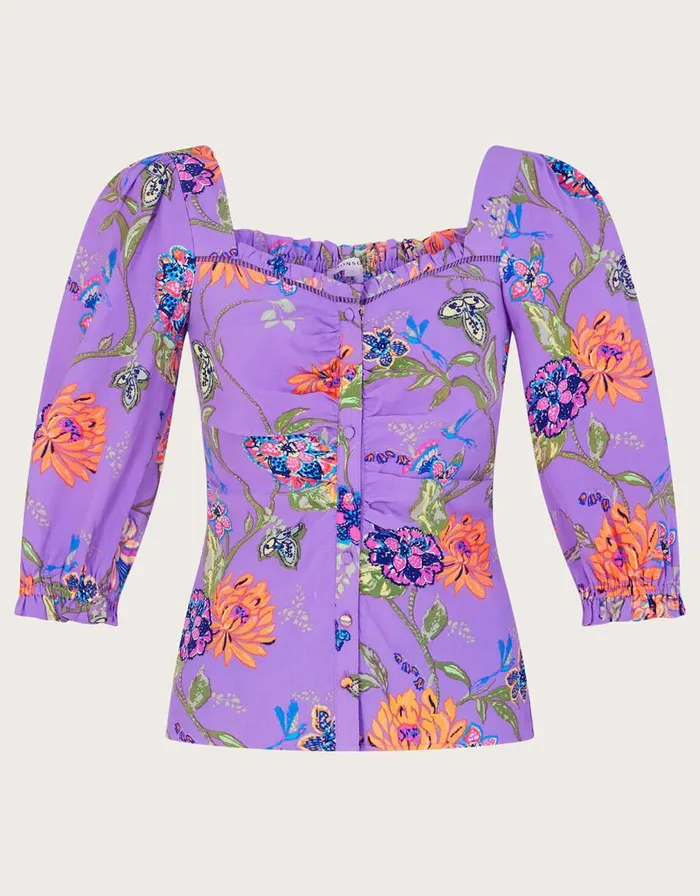 Monsoon Regina Print Puff Sleeve Top Purple Women Tops and Blouses Monsoon Regina Print Puff Sleeve Top Purple Women Tops and Blouses