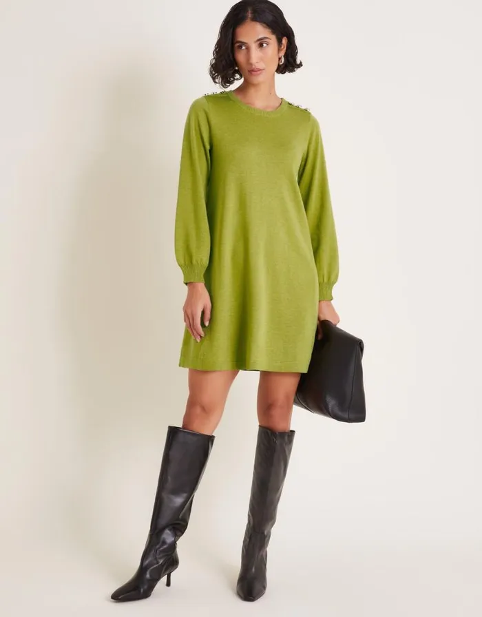 Monsoon Susie Swing Dress Green Women Knitwear Monsoon Susie Swing Dress Green Women Knitwear