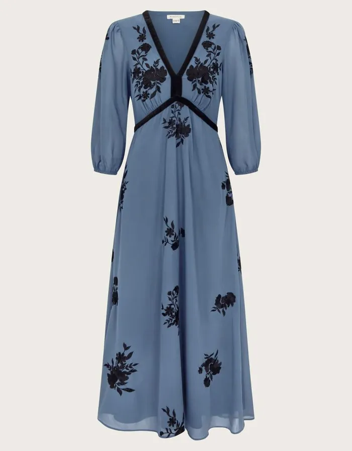 Monsoon Tessa VNeck Floral Midi Dress Blue Women Occasionwear Monsoon Tessa VNeck Floral Midi Dress Blue Women Occasionwear