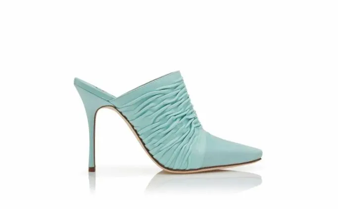Mules Women Manolo Blahnik KOTALight Blue Nappa Leather Gathered Mules Mules Women Manolo Blahnik KOTALight Blue Nappa Leather Gathered Mules