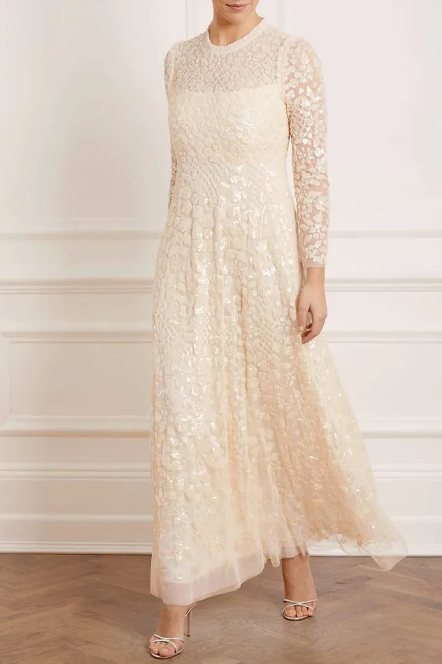 Needle and Thread Aurelia Long Sleeve Gown Champagne Women Embellished Dresses