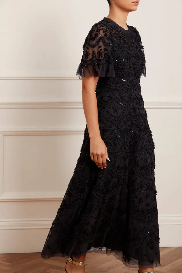Needle and Thread Lily Bloom Ankle Gown Black Women Embellished Dresses
