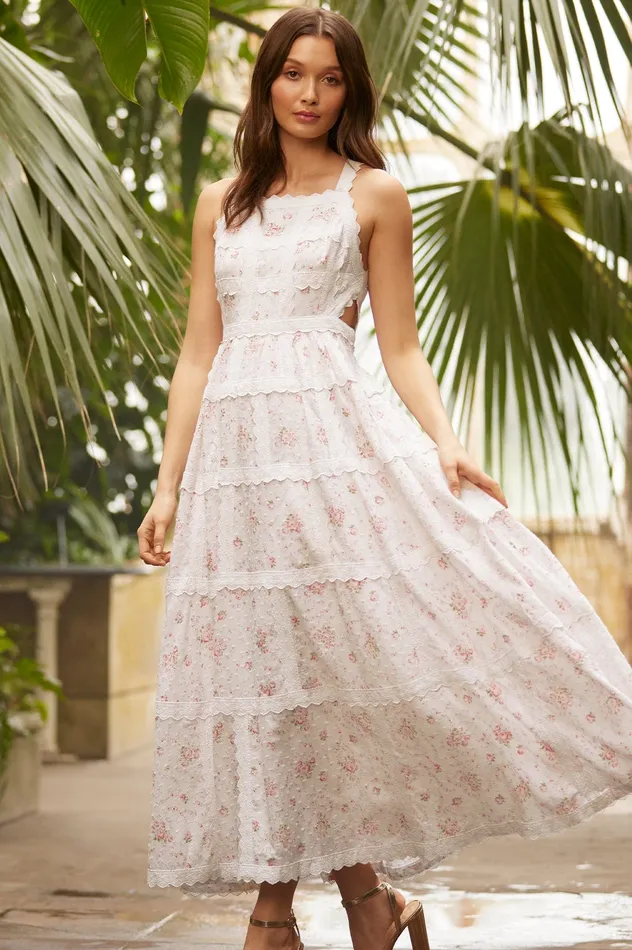 Needle and Thread Vintage Ditsy Sophia Bib Ankle Gown Multi Women Printed Dresses