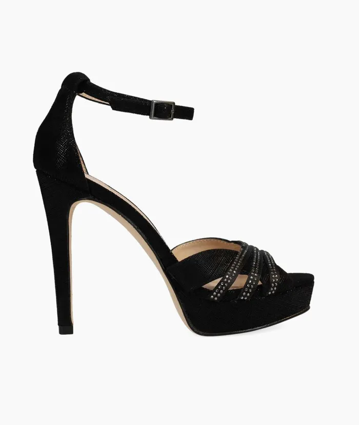 Pelle Moda Olwyn Platform 8211 Black Black SatinCross Metallic Suede Women Platforms