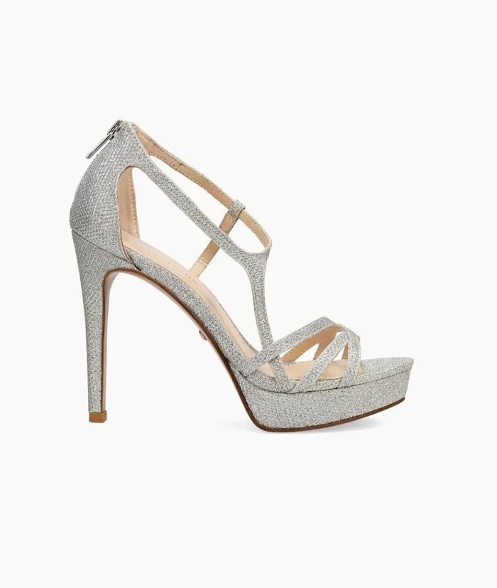 Pelle Moda Oneda High Heel 8211 Silver Silver Metallic Textile Women Platforms