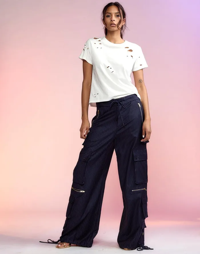 Pinstripe Cargo Pants 8211 Navy Women Cynthia Rowley Bottoms