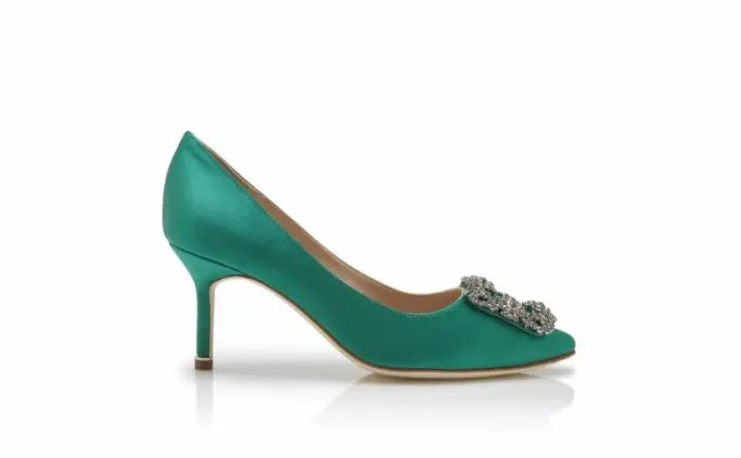 Pumps Women Manolo Blahnik HANGISI 70Green Satin Jewel Buckle Pumps Pumps Women Manolo Blahnik HANGISI 70Green Satin Jewel Buckle Pumps