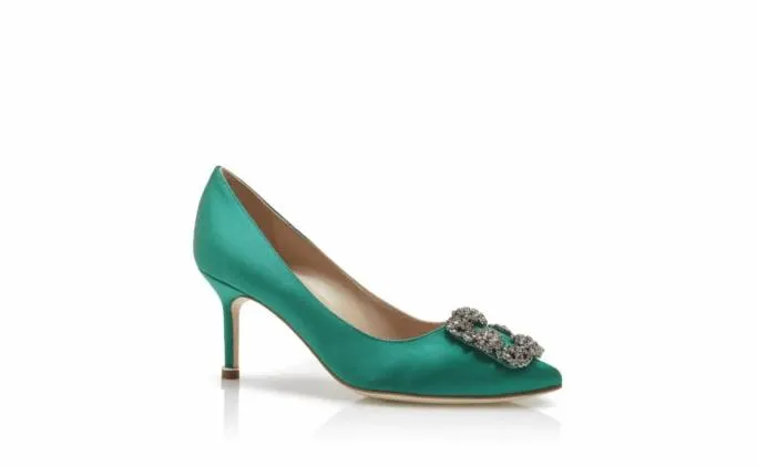 Pumps Women Manolo Blahnik HANGISI 70Green Satin Jewel Buckle Pumps Pumps Women Manolo Blahnik HANGISI 70Green Satin Jewel Buckle Pumps