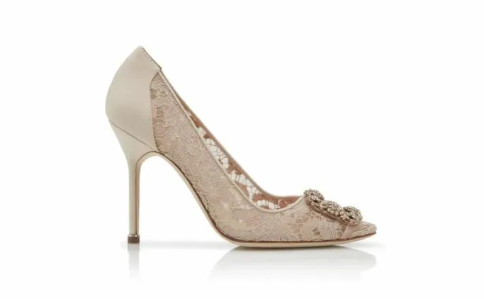 Pumps Women Manolo Blahnik HANGISI LACEPink Champagne Lace Jewel Buckle Pumps Pumps Women Manolo Blahnik HANGISI LACEPink Champagne Lace Jewel Buckle Pumps