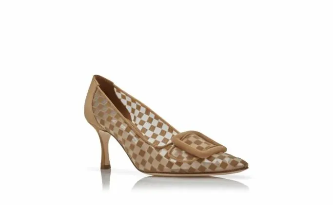Pumps Women Manolo Blahnik MAYSALEPUMP 70Light Brown Mesh Checkered Pumps Pumps Women Manolo Blahnik MAYSALEPUMP 70Light Brown Mesh Checkered Pumps