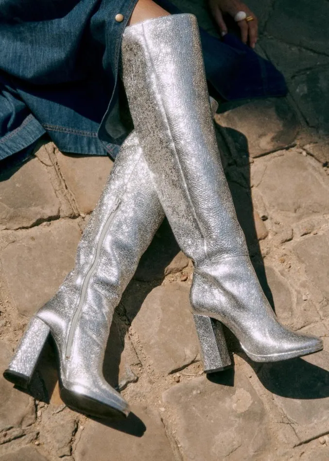 Szane Boots and Thigh High Boots Womens Apolline Thigh High Boots Silver