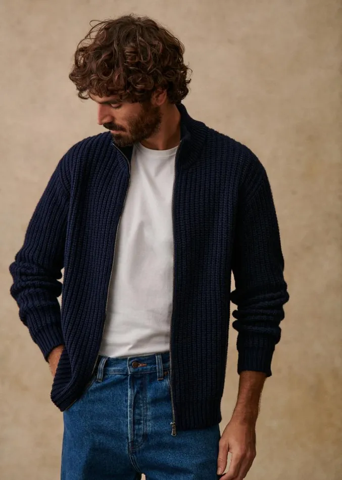 Szane Knitwear Mens Matteo Cardigan Navy Blue