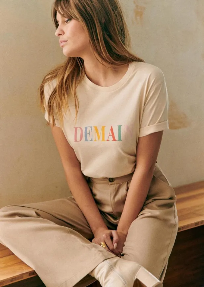 Szane Tshirts and Bodysuits Womens Demain TShirt Cream Multicolour