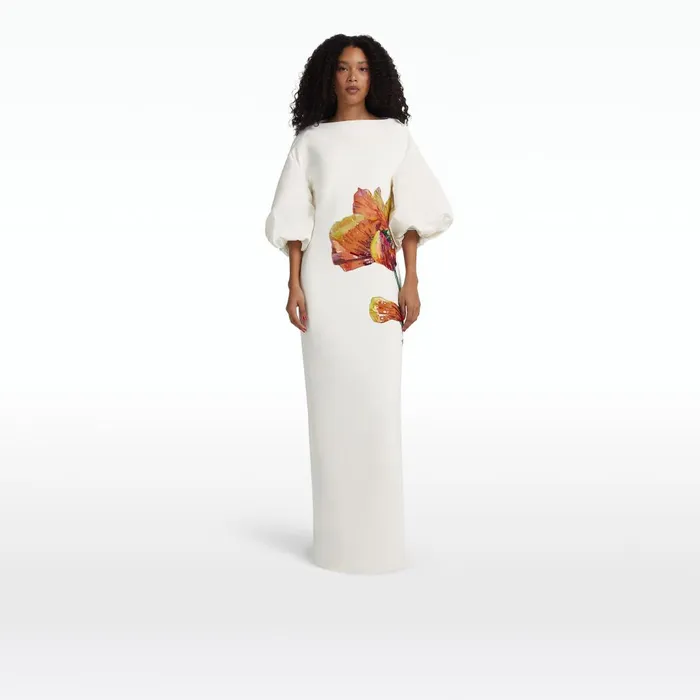 Safiyaa Amira Ivory and Poppy Field Embroidery Long Dress Women Dresses