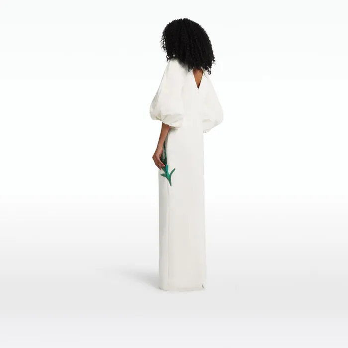 Safiyaa Amira Ivory and Poppy Field Embroidery Long Dress Women Dresses
