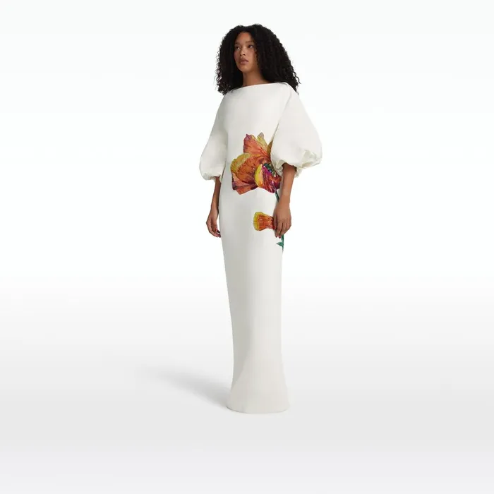 Safiyaa Amira Ivory and Poppy Field Embroidery Long Dress Women Dresses