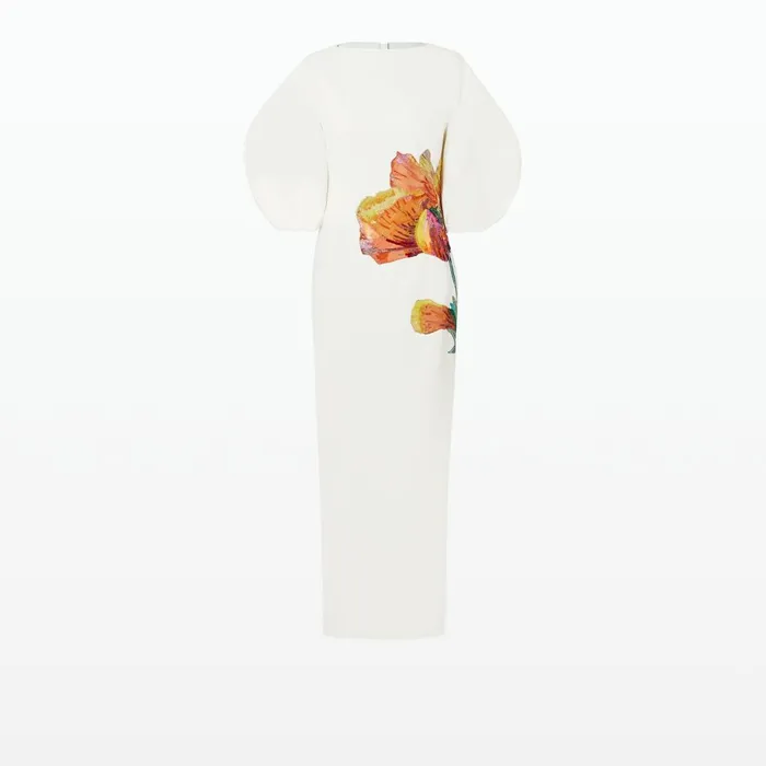 Safiyaa Amira Ivory and Poppy Field Embroidery Long Dress Women Dresses