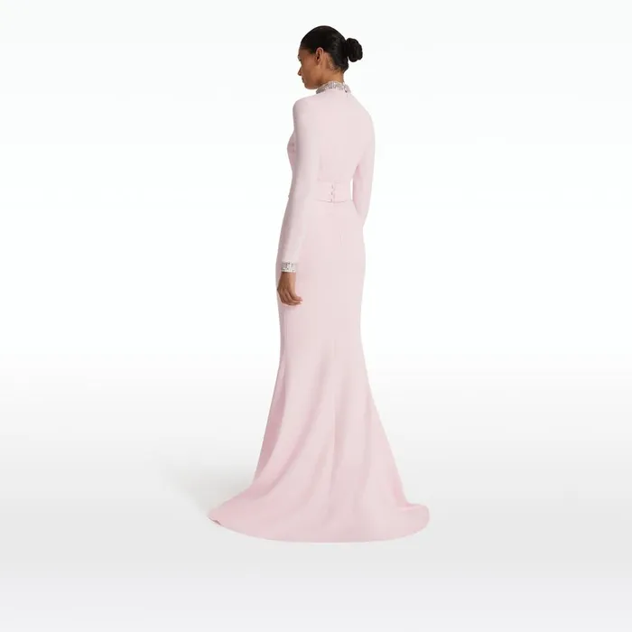 Safiyaa Kamala Pale Pink and Mirror Disc Embroidery Long Dress Women Dresses