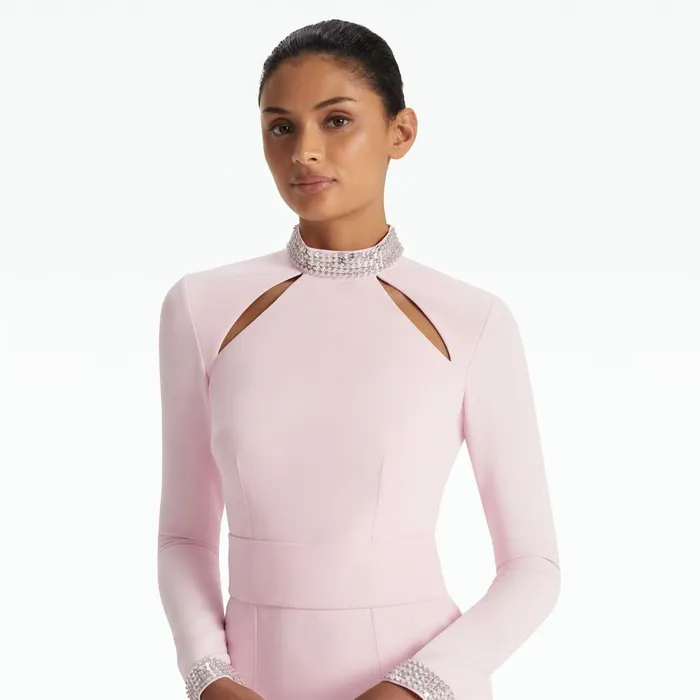 Safiyaa Kamala Pale Pink and Mirror Disc Embroidery Long Dress Women Dresses