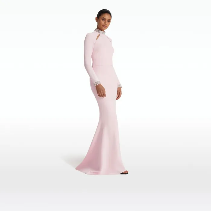 Safiyaa Kamala Pale Pink and Mirror Disc Embroidery Long Dress Women Dresses