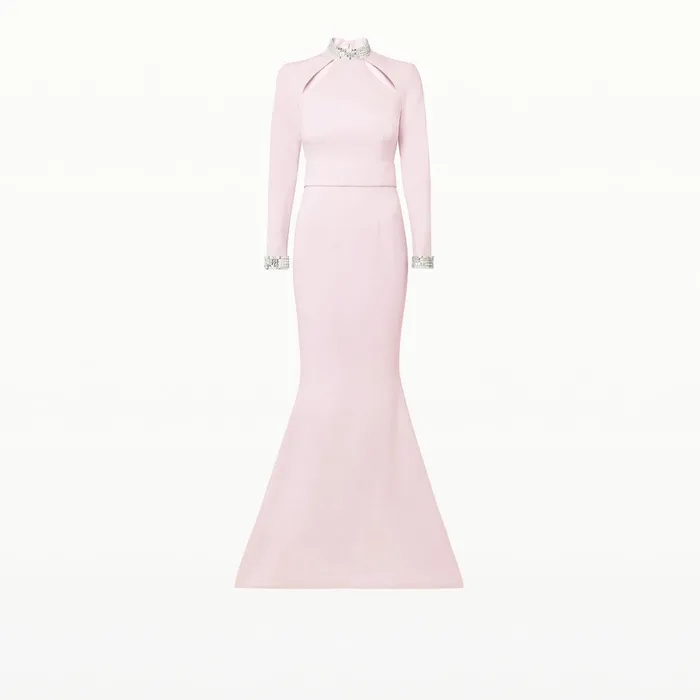 Safiyaa Kamala Pale Pink and Mirror Disc Embroidery Long Dress Women Dresses