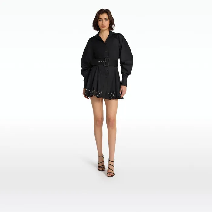 Safiyaa Oksana Black Cotton and Silver Short Dress Women Dresses