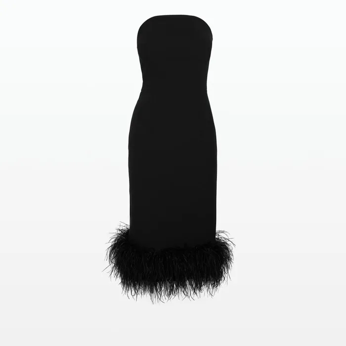 Safiyaa Oralie Black FeatherTrimmed Midi Dress Women Dresses