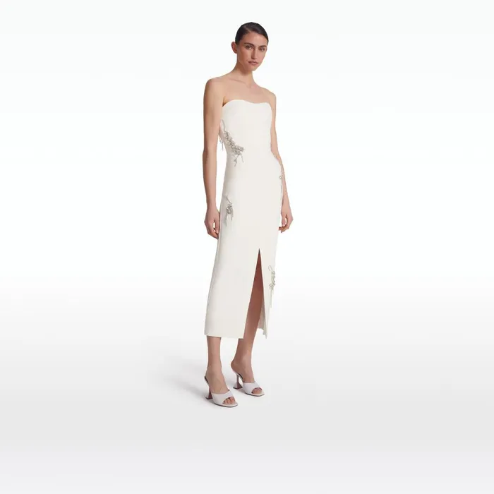 Safiyaa Peggie Ivory Embroidered Midi Dress Women Dresses