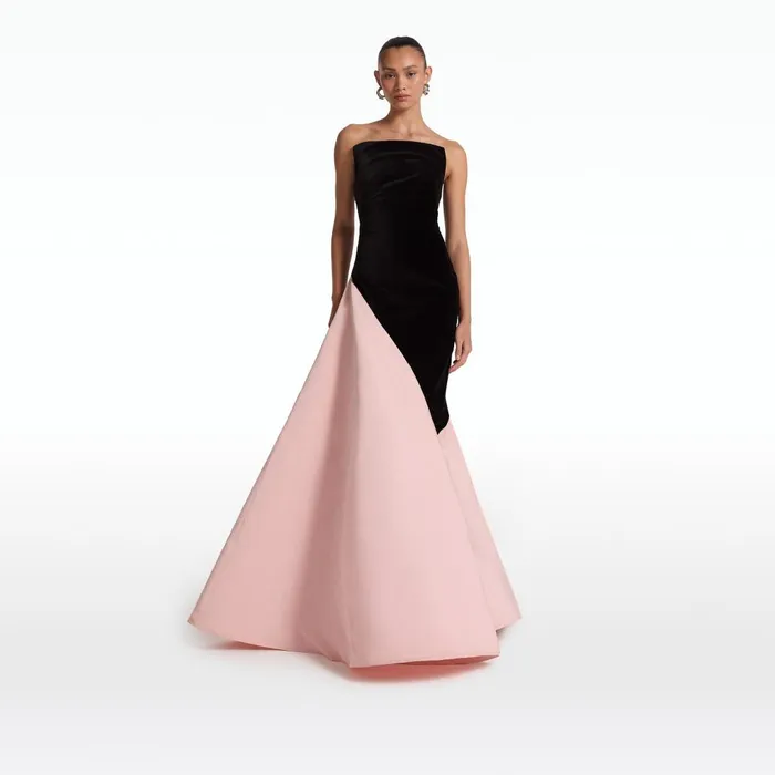 Safiyaa Pia Black and Peony Blush Long Dress Women Dresses