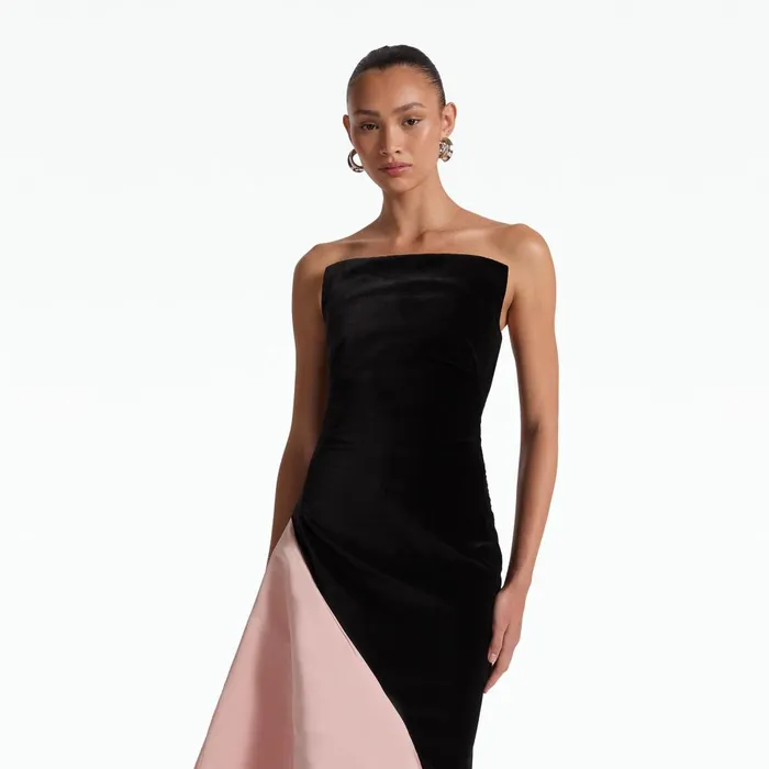 Safiyaa Pia Black and Peony Blush Long Dress Women Dresses