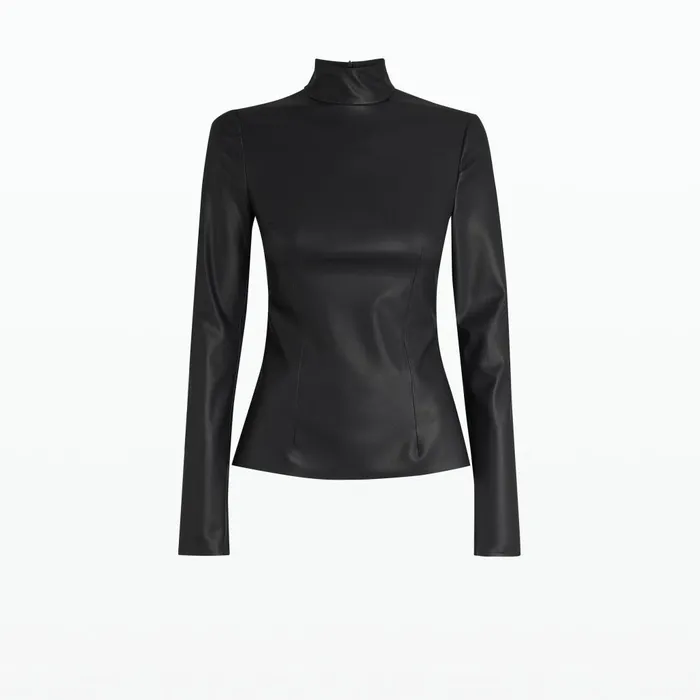 Safiyaa Trace Black Vegan Leather Top Women Tops