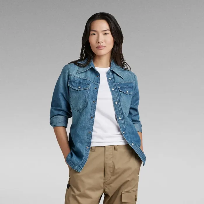 Shirts and Blouses Women GStar RAW Premium 70039S Slim Denim Shirt Faded Cadet Blue