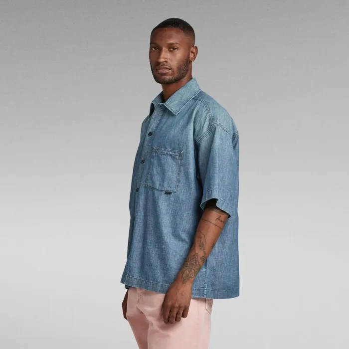 Shirts Men GStar RAW Oversized Boxy Fit Shirt Faded Cricket Blue